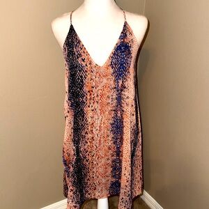 Snake Print Mini Dress in Gold Orange and Blue